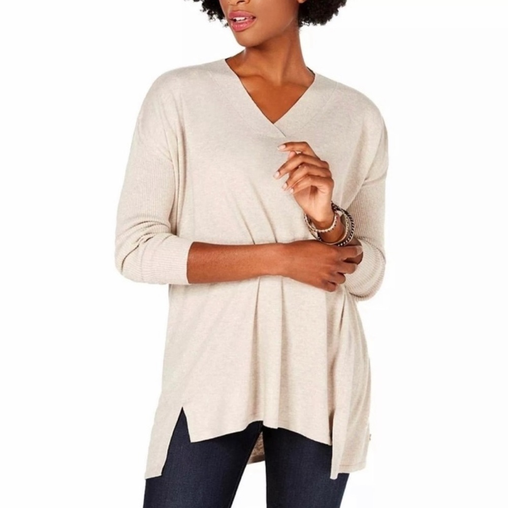 Style & Co.‎ Womens High Low Tunic Sweater Top Oatmeal Beige Large